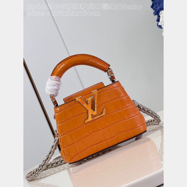 The Knockoff Quality Capucines Louis Vuitton M48865 Orange Chain Fake Bag