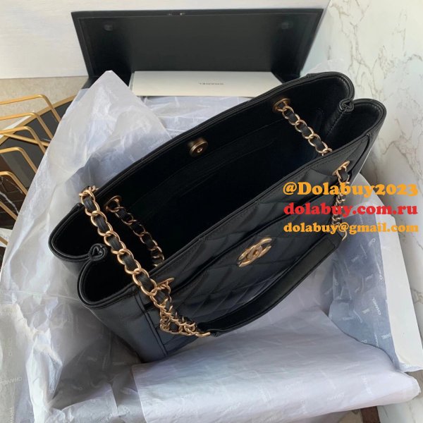 CC Small Shopping Top Quality Black Bag calfskin & gold-tone metal