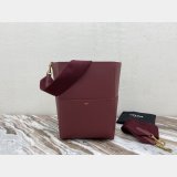 Women's Sangle bucket Designer Celine bag Wine red grained calfskin