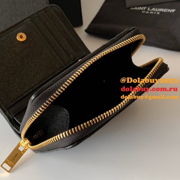 Inspired Saint Laurent monogram compact zip around black wallet