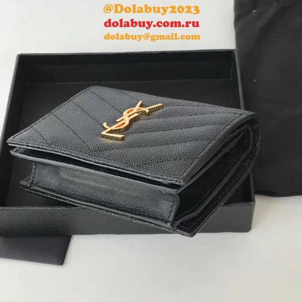 Fashion YSL Saint Laurent Short MONOGRAM 459738 Black Wallet