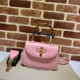 Fashion Gucci Copy 675797 Small top handle pink/green bag with Bamboo