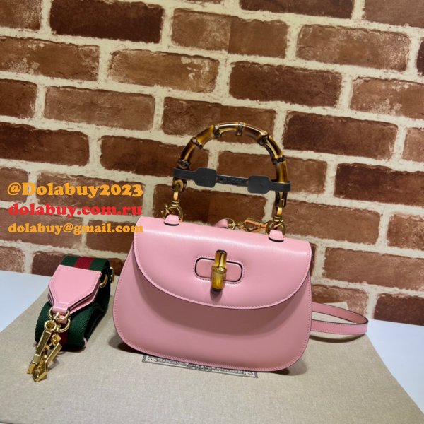 Fashion Gucci Copy 675797 Small top handle pink/green bag with Bamboo