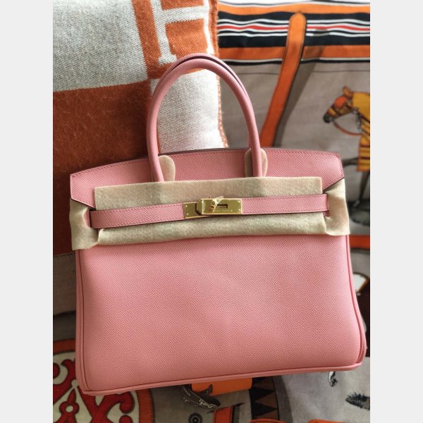 Hermes Birkin Epsom leather Handbags Pink Golden 1:1 Mirror