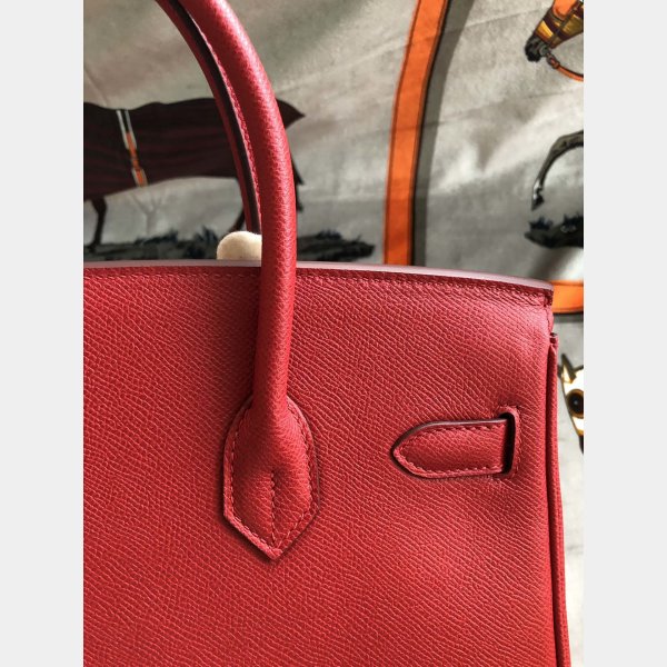 Hermes Birkin Epsom leather Handbags Red Golden Replica