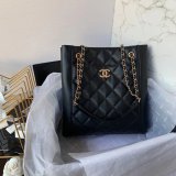 CC Small Shopping Top Quality Black Bag calfskin & gold-tone metal