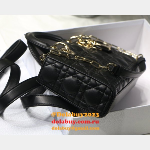 Dior High Quality Wholesale Black/White Lady Dior Cannage Tech Pouch 26cm