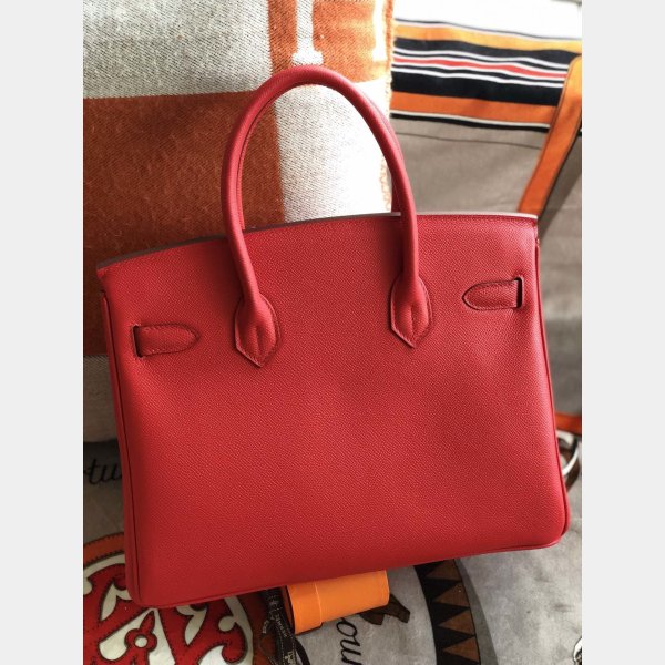 Hermes Birkin Epsom leather Handbags Red Silver Inspired