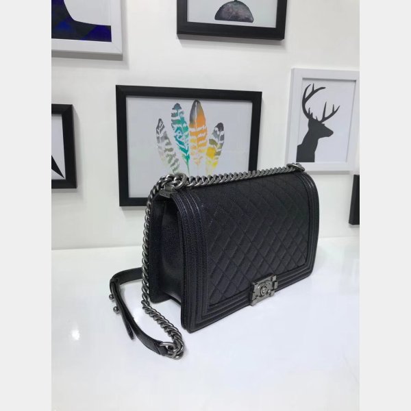 Fake CC Le Boy Cheap Mall Black Bags Caviar 28cm