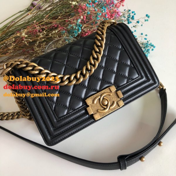 High Quality CC Le Boy 7 Star Best Black Bags lambksin 20cm