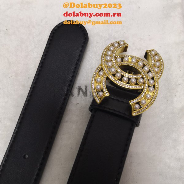 Luxury 1:1 Mirror CC Double C Belt Black Width 3.0cm 1137