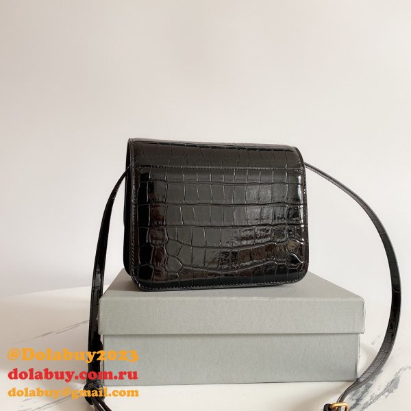 Replica balenciaga shoulder black crocodile embossed box bag