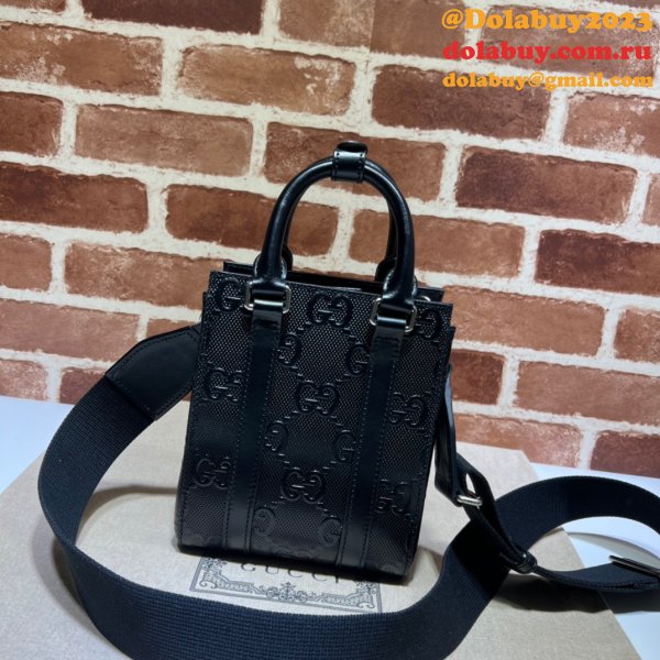 Fake Gucci UK 696010 GG embossed mini tote black bag