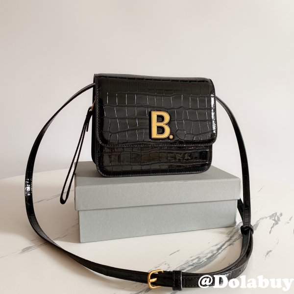 Replica balenciaga shoulder black crocodile embossed box bag