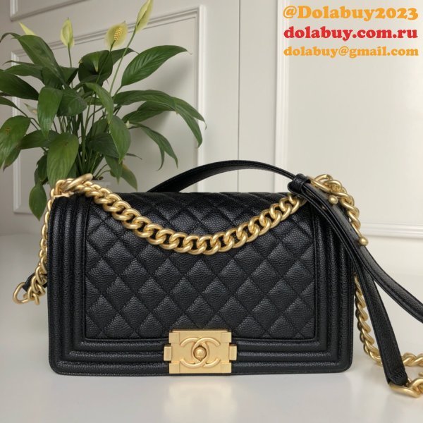 AAA+ CC Le Boy  Luxury Best Black Bags Caviar 25cm