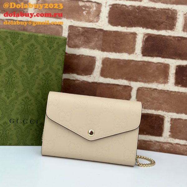 Gucci Copy GG Leather Chain Wallet Fake 781555 Bag