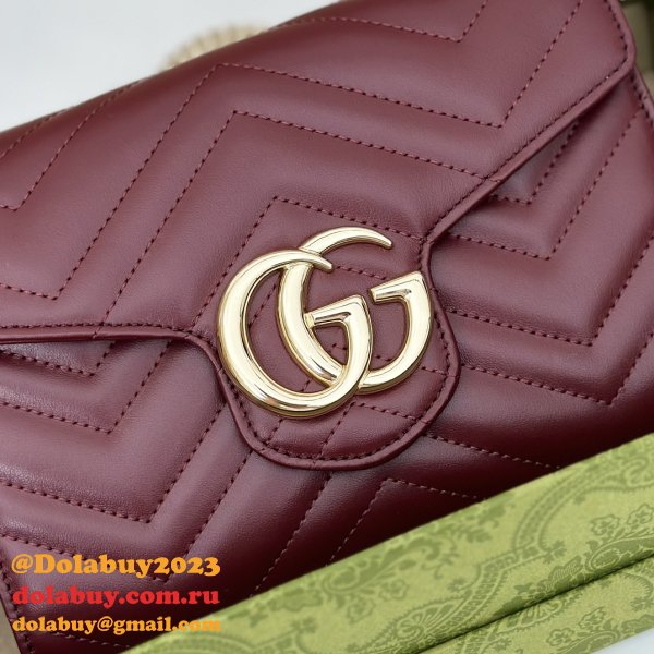 Gucci Cheap GG Marmont Chain Wallets 474575 Red Bag