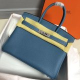 Hermes Birkin 35cm Togo leather Handbags Blue 7 Star