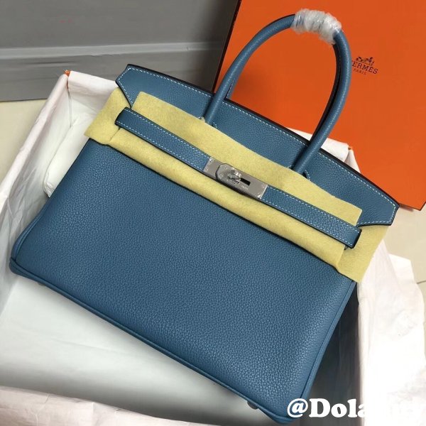 Hermes Birkin 35cm Togo leather Handbags Blue 7 Star