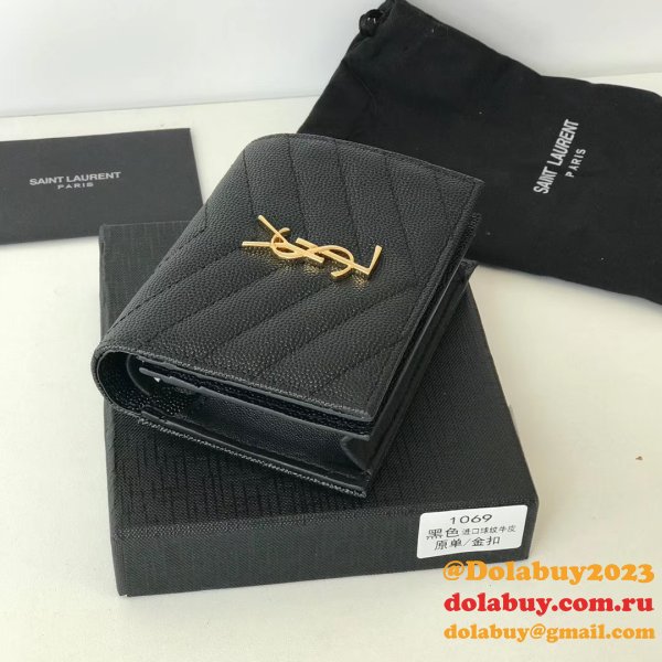 Fashion YSL Saint Laurent Short MONOGRAM 459738 Black Wallet