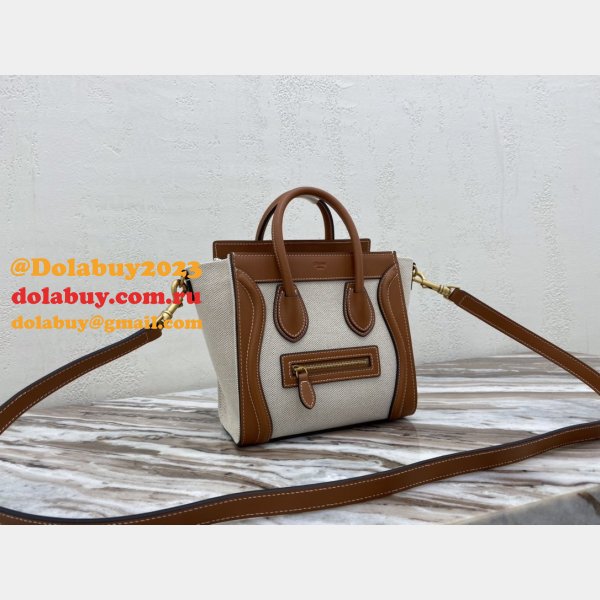 Brown/White Celine Micro Luggage Tote Bag Perfect