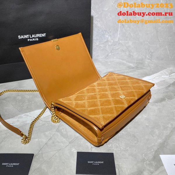 Saint Laurent Becky Small Brown Monogram 7 Star Quilted Shoulder