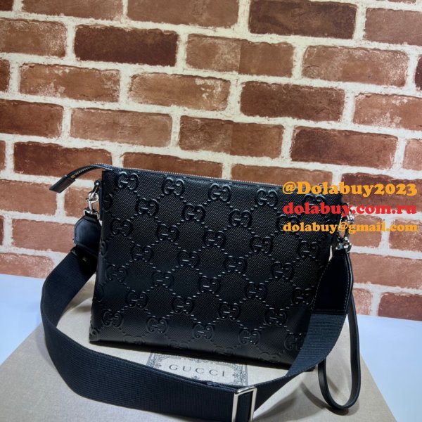 Designer Gucci 7 Star 696009 GG embossed Black messenger bag