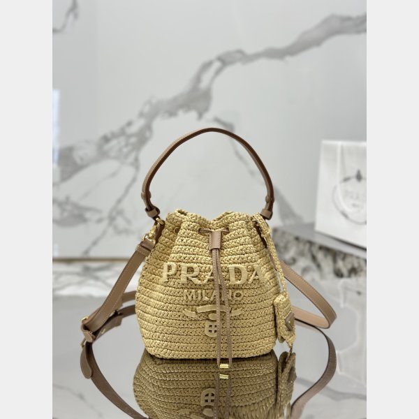 Cheap Prada Woven drawstring bucket bag 1BE068