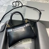 Fashion Balenciaga Hourglass Croc-Embossed Leather Top Handle Bag Plain black