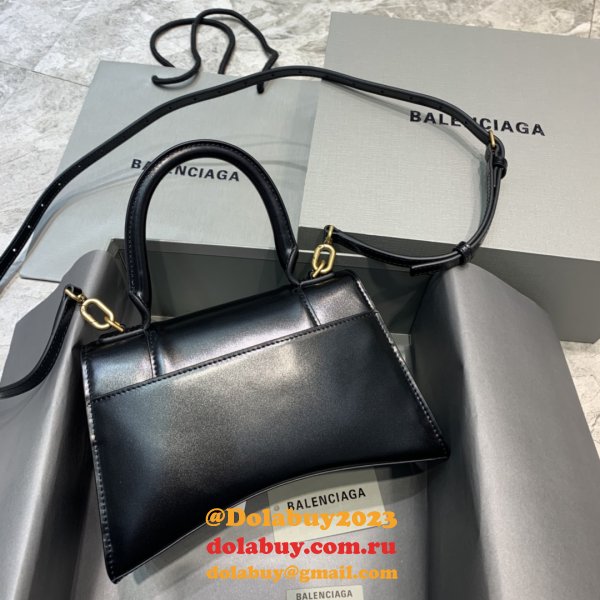 Fashion Balenciaga Hourglass Croc-Embossed Leather Top Handle Bag Plain black