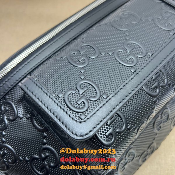 Gucci Cheap 645093 GG Embossed Belt Black/White Designer Bag