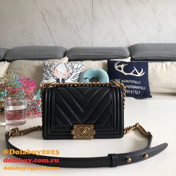 Luxury CC V Le Boy Copy 7 Star Black Bags lambskin 20cm