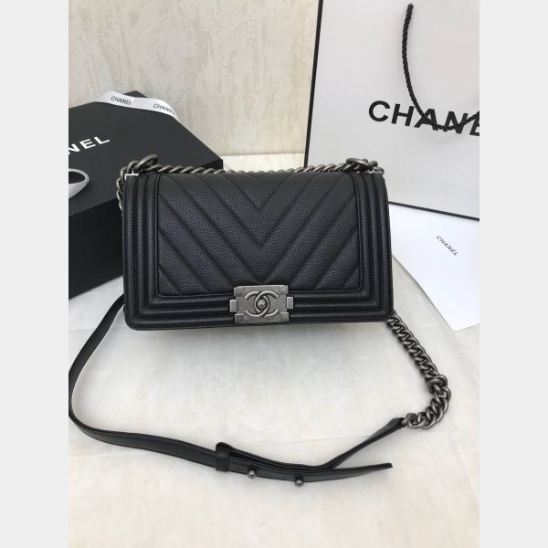 Buy top High Quality bag CC V Le Boy Handbag caviar leather 25cm