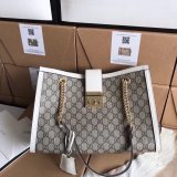 Wholesale Gucci 479197 7 Star GG Supreme Canvas Padlock White Shoulder Bag