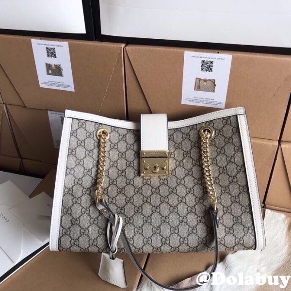 Wholesale Gucci 479197 7 Star GG Supreme Canvas Padlock White Shoulder Bag