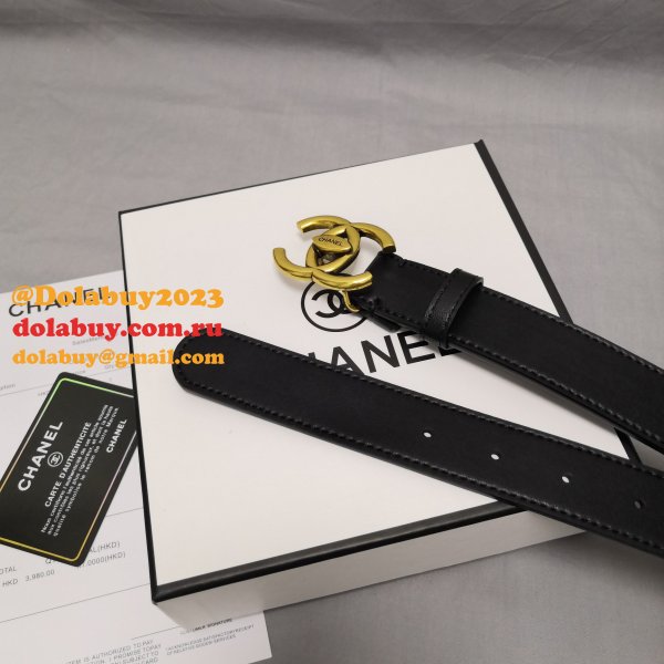 Fashion Top Quality CC Leather Belt With 3cm Black