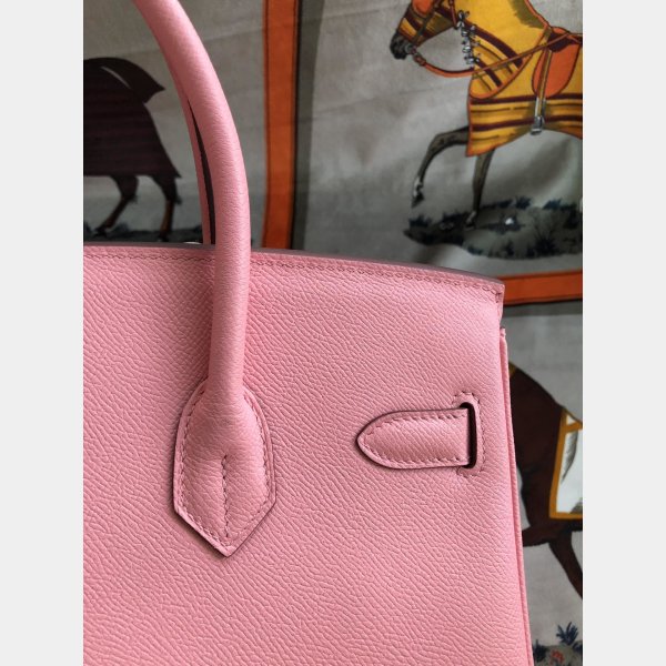 Hermes Birkin Epsom leather Handbags Pink Silver Knockoff