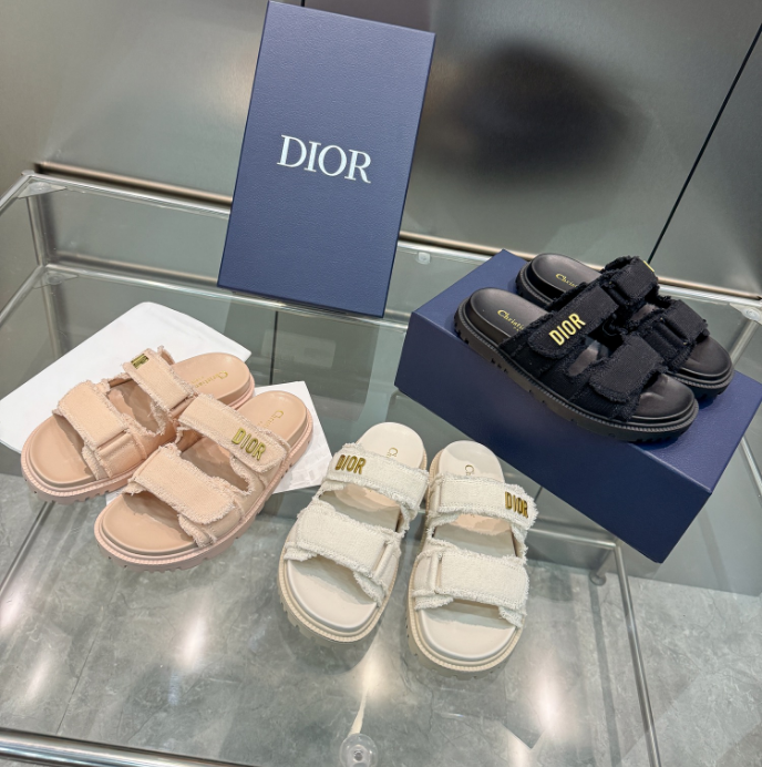 High Quality dior Fringed Cotton Canvas Dioract Slide Fake